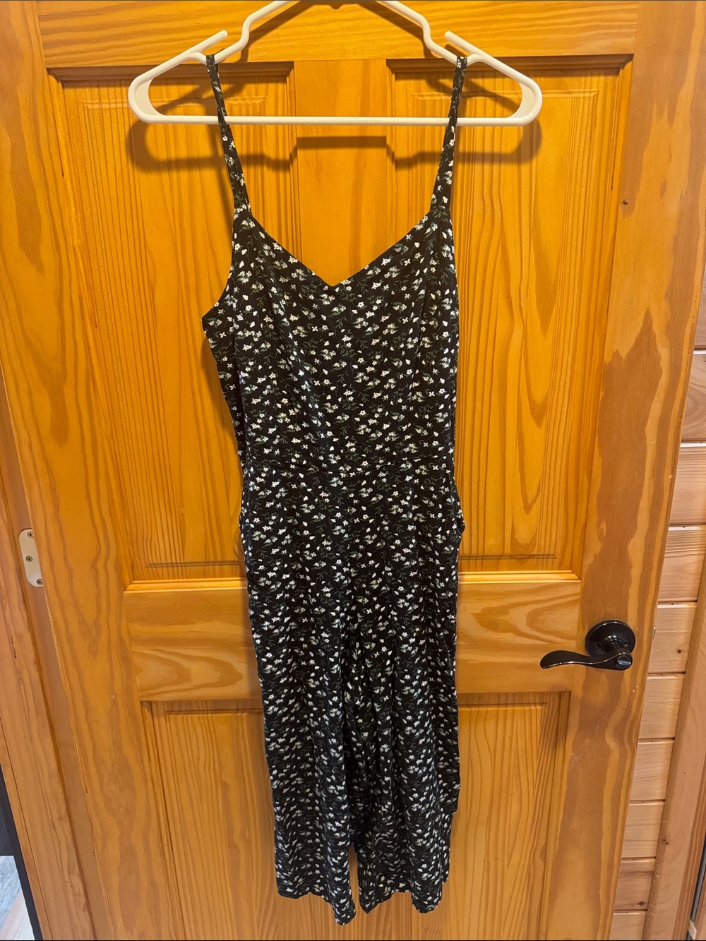 Old Navy Black Floral capri romper with White Print